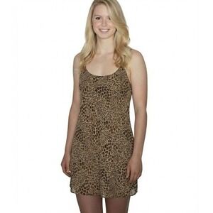 Victoria's Secret Slip Dress Animal Print Tan Brown Spaghetti Strap Mini L Mini